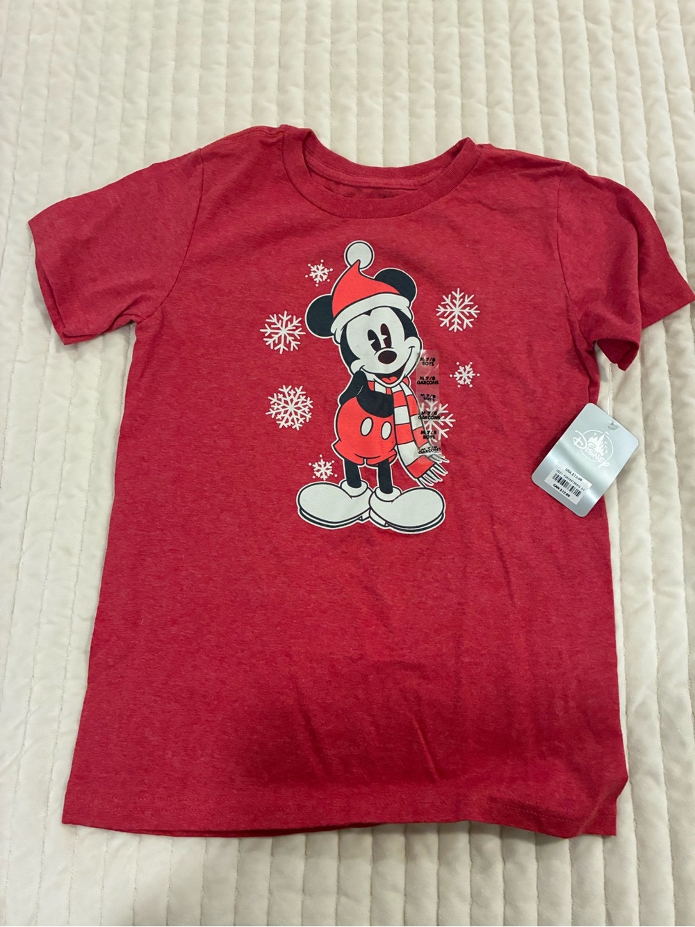 Disney Kids' Red Mickey Mouse Christmas Holiday T-Shirt Medium 7/8